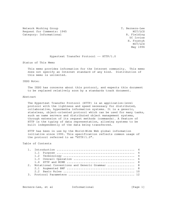 (PDF) Hypertext Transfer Protocol -- HTTP/1.0