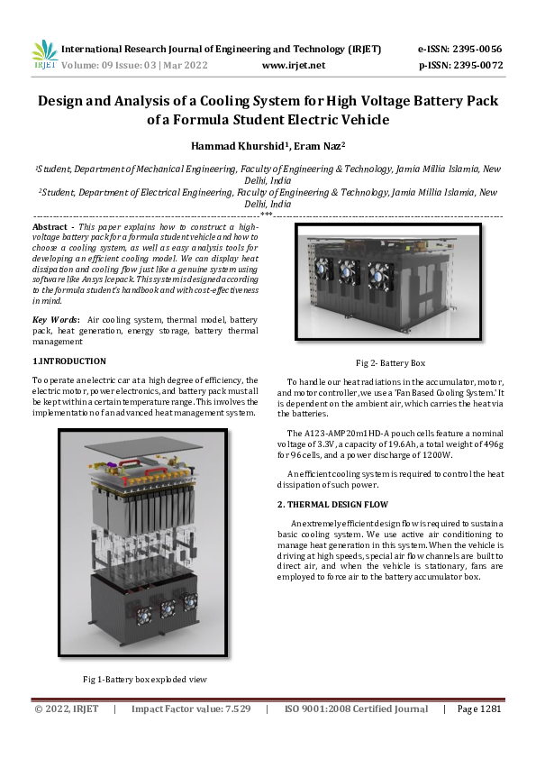 (PDF) Design and Analysis of a Cooling System for High Voltage Battery ...