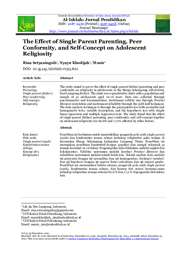 (PDF) The Effect of Single-Parent Parenting, Peer Conformity, and Self ...