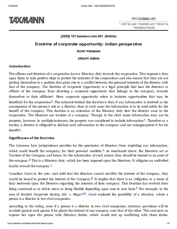 (PDF) Doctrine of corporate opportunity Indian perspective Srishti