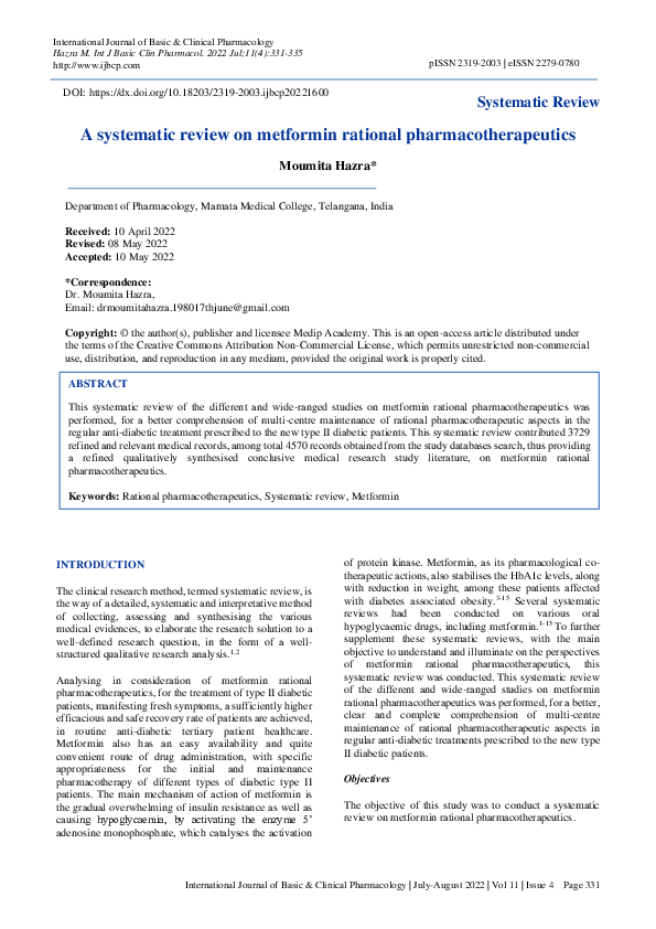 (PDF) A systematic review on metformin rational pharmacotherapeutics