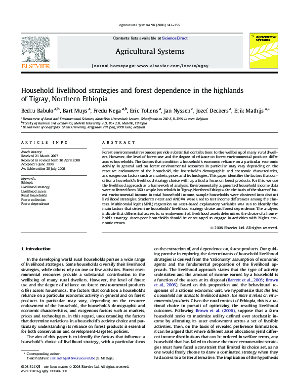 (PDF) Household livelihood strategies and forest dependence in the ...