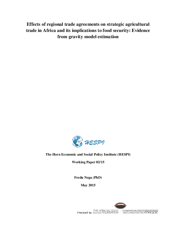 (PDF) Effects of Regional Trade Agreements on Strategic Agricultural ...
