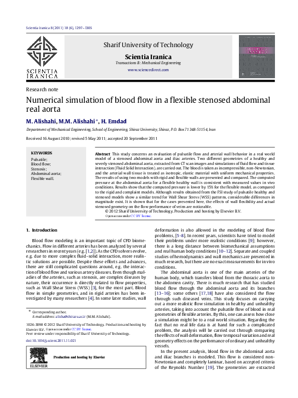 (PDF) Numerical simulation of blood flow in a flexible stenosed ...