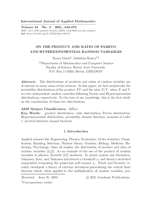 (PDF) On the Product and Ratio of Pareto and Hyperexponential Random ...