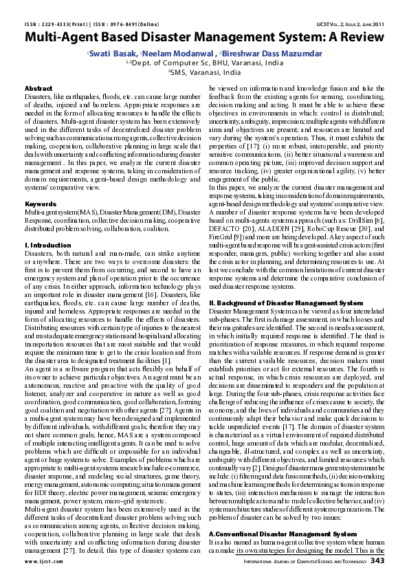 (PDF) Multi-Agent Based Disaster Management System: A Review