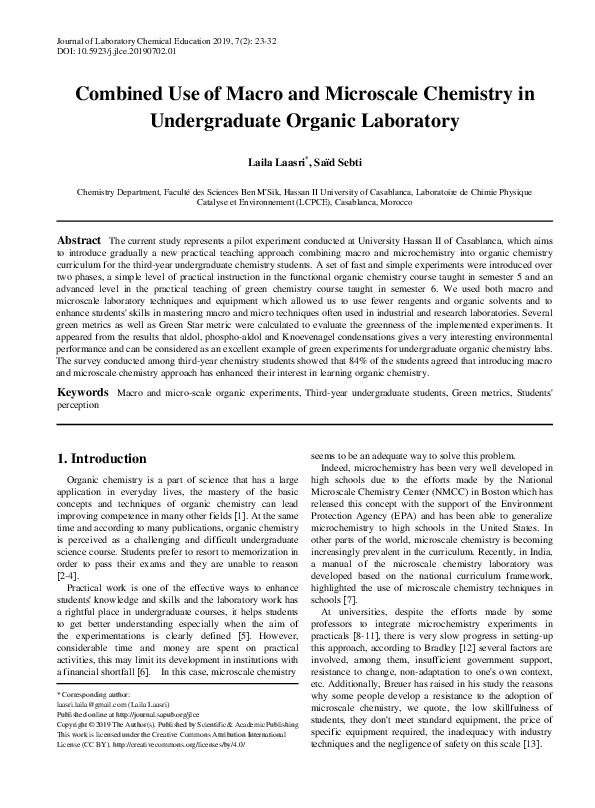 (PDF) Combined Use of Macro and Microscale Chemistry in Undergraduate ...