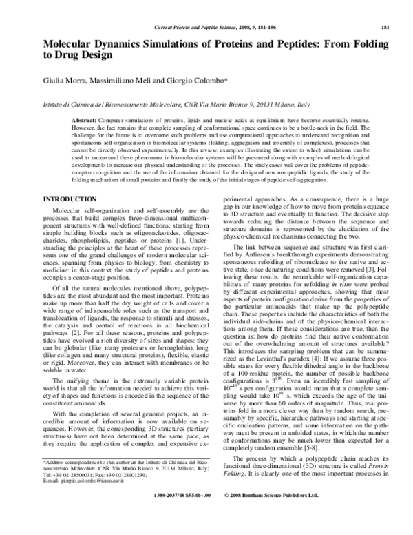 (PDF) Molecular Dynamics Simulations of Proteins and Peptides: From ...
