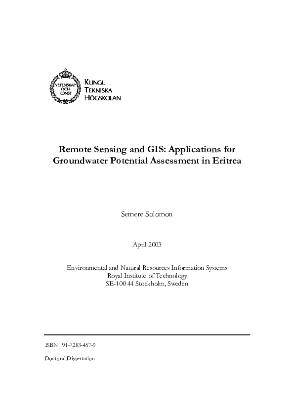 (PDF) Remote Sensing and GIS : Applications for Groundwater Potential ...