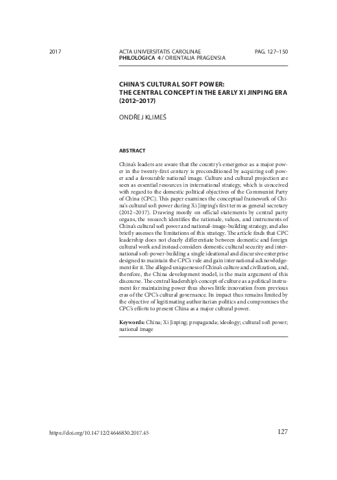 (PDF) China’s Cultural Soft Power: The Central Concept in the Early Xi ...