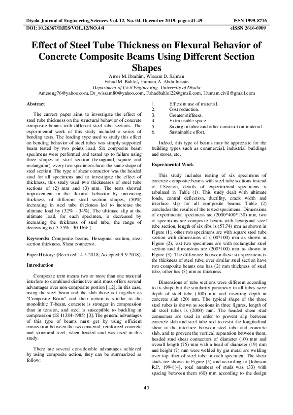 (PDF) Effect of Steel Tube Thickness on Flexural Behavior of Concrete ...