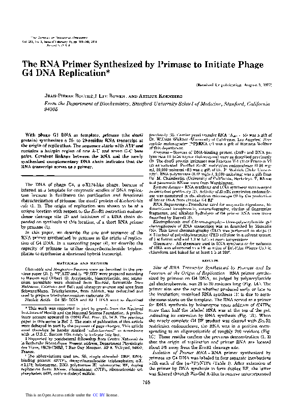 (PDF) The RNA Primer Synthesized by Primase to Initiate Phage G4 DNA ...
