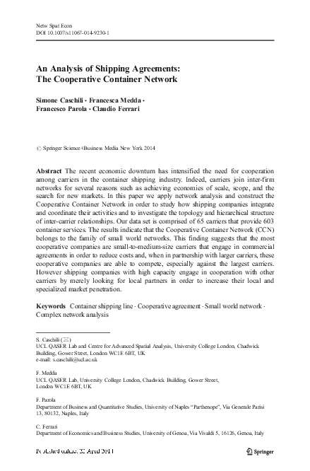(PDF) An Analysis of Shipping Agreements: The Cooperative Container Network