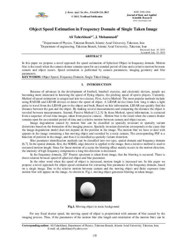 (PDF) Object Speed Estimation in Frequency Domain of Single Taken Image