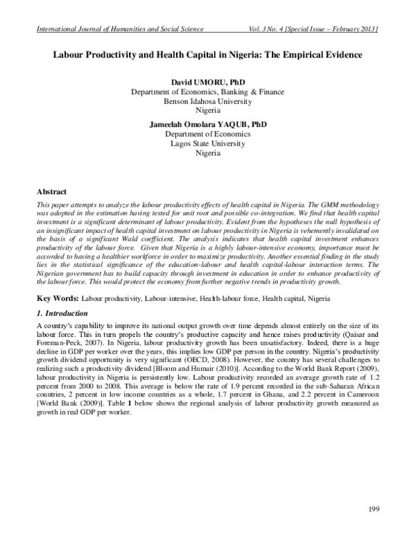 (PDF) Labour Productivity and Health Capital in Nigeria: The Empirical ...