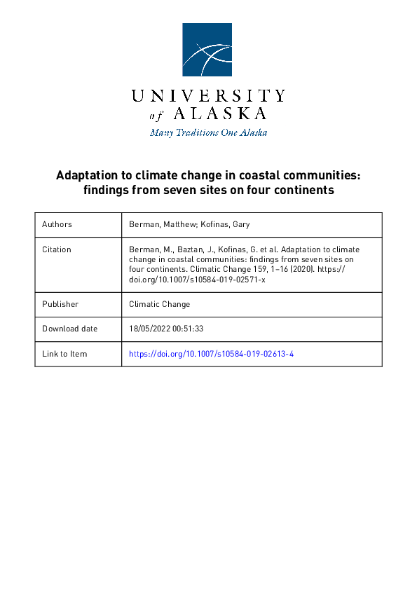 (PDF) Adaptation to climate change in coastal communities: findings ...