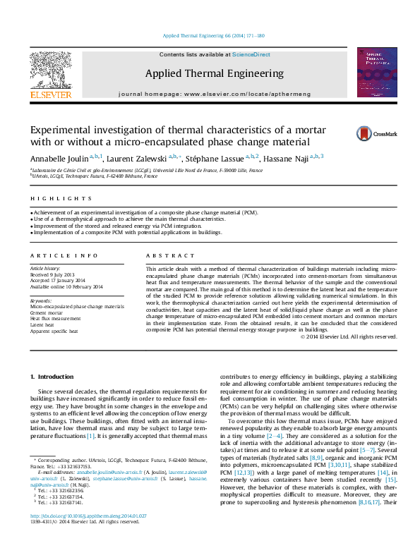 (PDF) Experimental investigation of thermal characteristics of a mortar ...