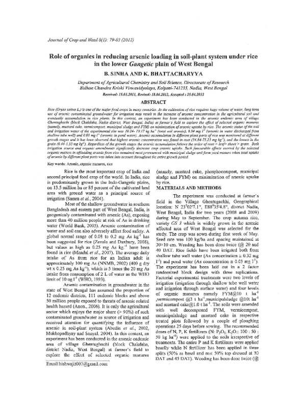 (PDF) Role of organics in reducing arsenic loading in soil-plant system ...