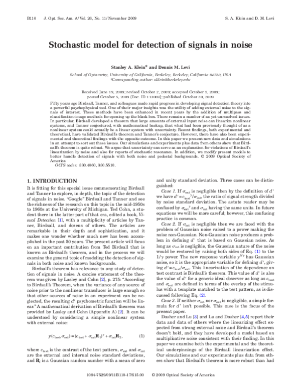 (PDF) Stochastic model for detection of signals in noise