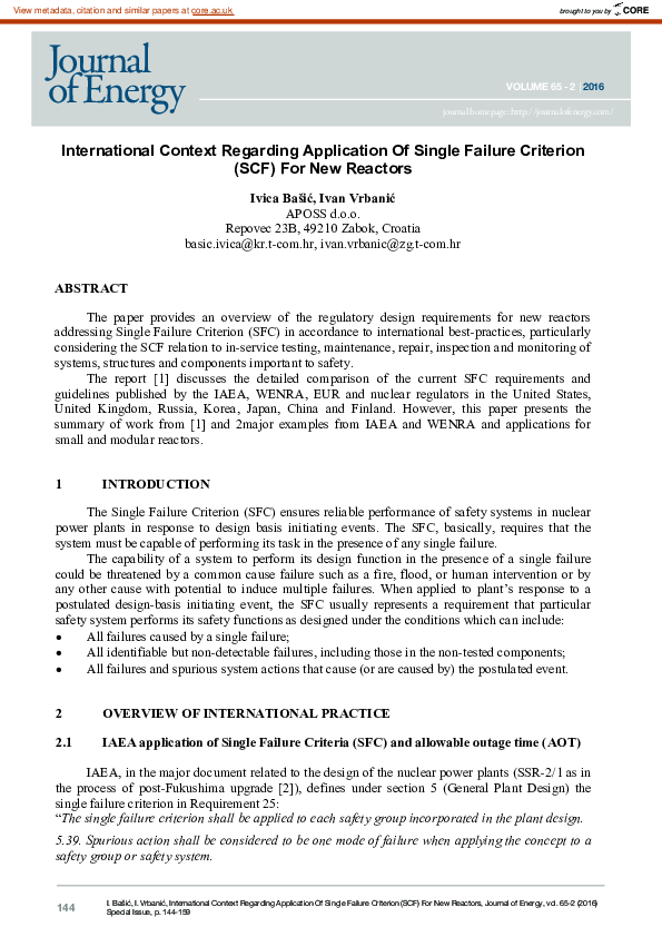 (PDF) International Context Regarding Application Of Single Failure ...