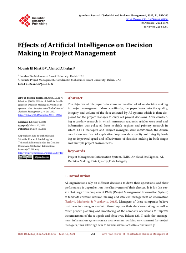 (PDF) Effects of Artificial Intelligence on Decision Making in Project ...