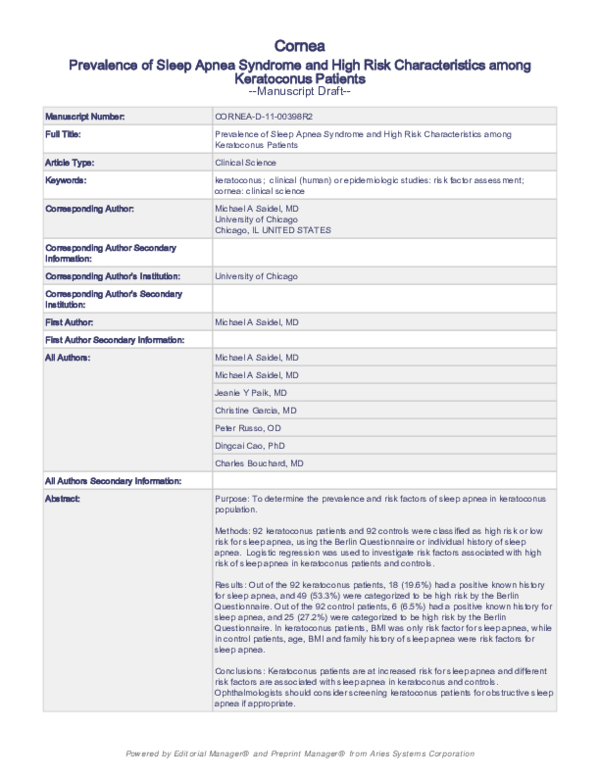 (PDF) Prevalence of Sleep Apnea Syndrome and High-Risk Characteristics ...