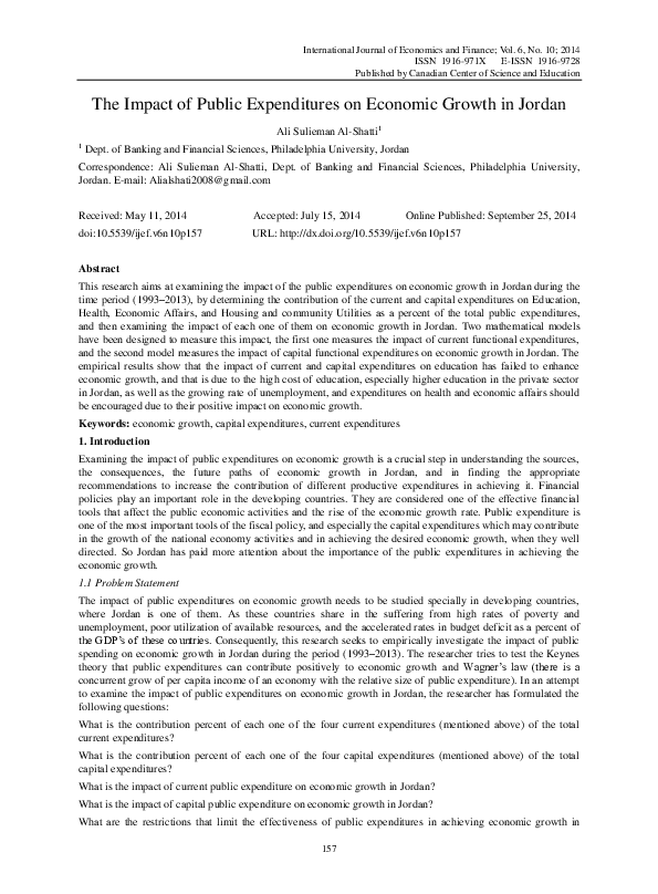 (PDF) The Impact of Public Expenditures on Economic Growth in Jordan
