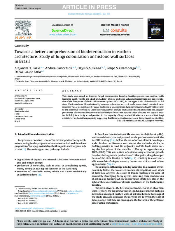 (PDF) Towards a better comprehension of biodeterioration in earthen ...