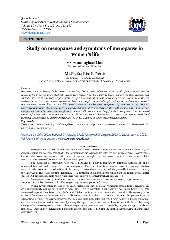 (PDF) Study on menopause and symptoms of menopause in women's life