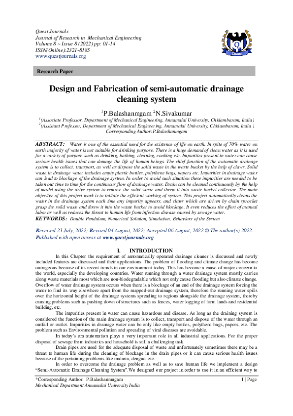 (PDF) Design and Fabrication of semiautomatic drainage cleaning system