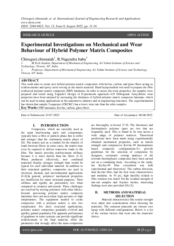 (PDF) Experimental Investigations on Mechanical and Wear Behaviour of Hybrid Polymer Matrix