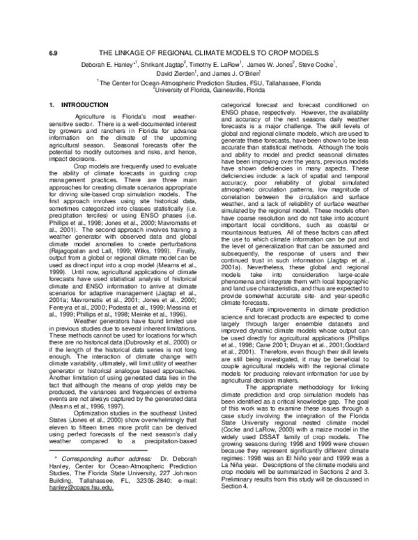 (PDF) The Linkage of Regional Climate Models to Crop Models