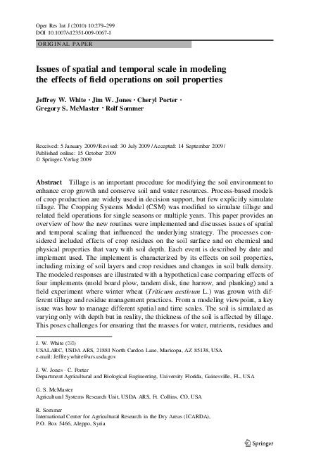 (PDF) Issues of spatial and temporal scale in modeling the effects of ...
