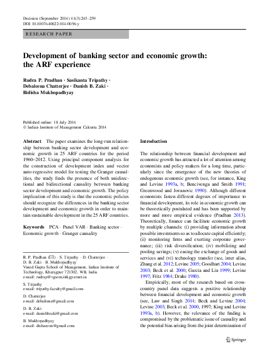 (PDF) Development of banking sector and economic growth: the ARF experience