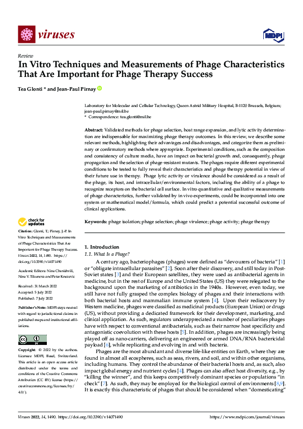 (PDF) In Vitro Techniques and Measurements of Phage Characteristics ...