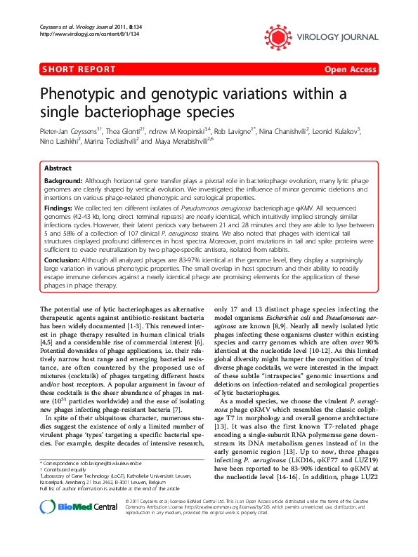 (PDF) Phenotypic and genotypic variations within a single bacteriophage ...