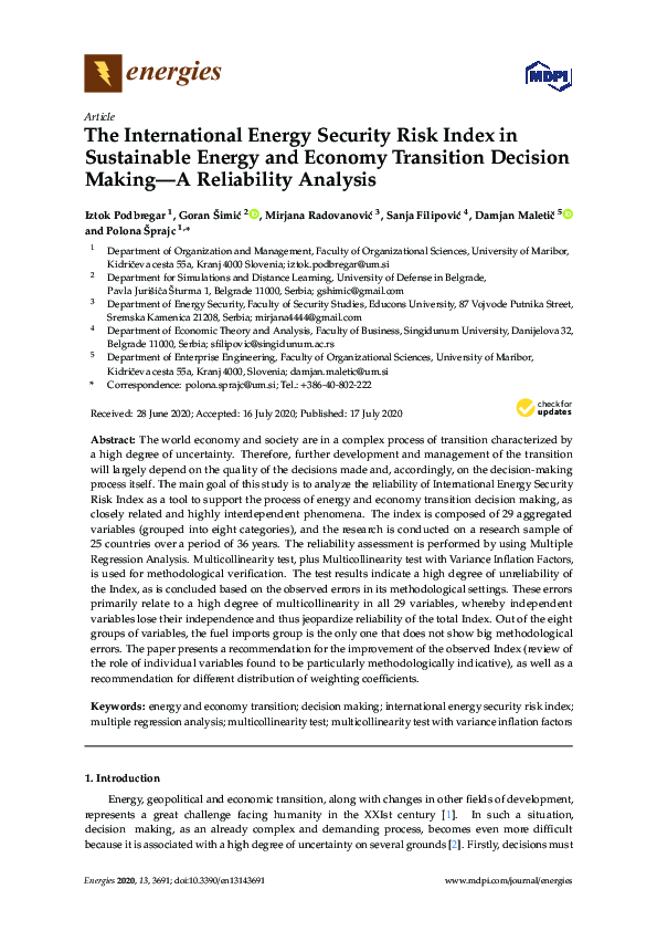 (PDF) The International Energy Security Risk Index in Sustainable ...