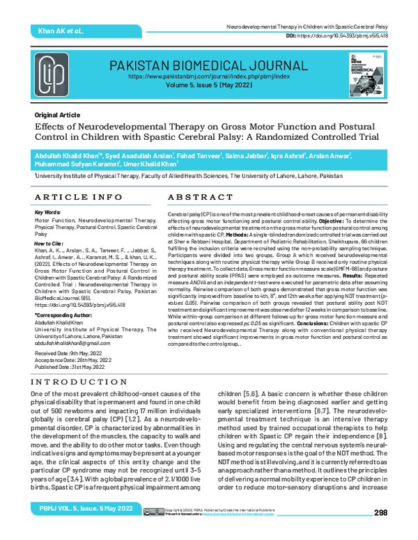 (PDF) Effects of Neurodevelopmental Therapy on Gross Motor Function and ...