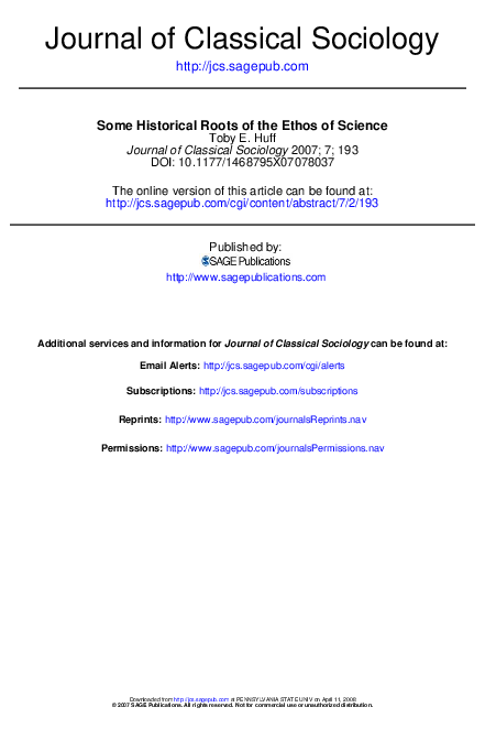(PDF) Some Historical Roots of the Ethos of Science