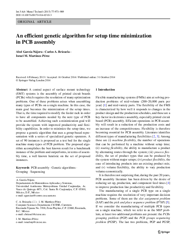 (PDF) An efficient genetic algorithm for setup time minimization in PCB ...
