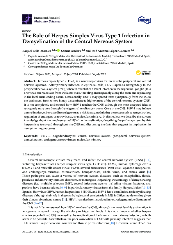 (PDF) The Role of Herpes Simplex Virus Type 1 Infection in ...