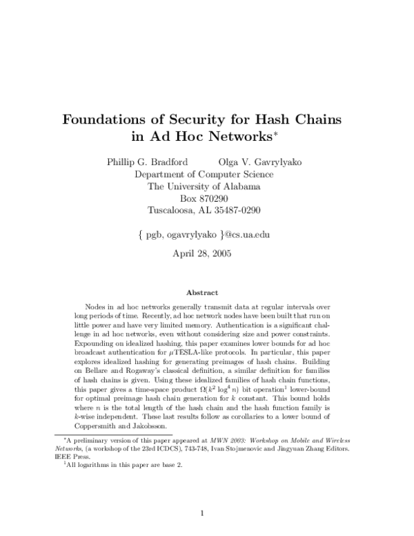 (PDF) Foundations of Security for Hash Chains in Ad Hoc Networks