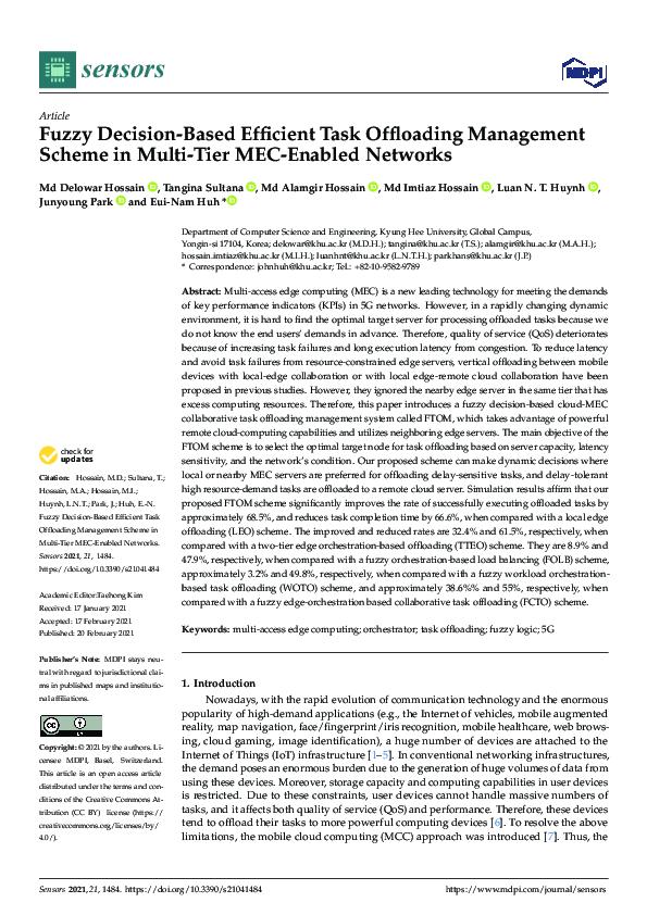 (PDF) Fuzzy Decision-Based Efficient Task Offloading Management Scheme ...