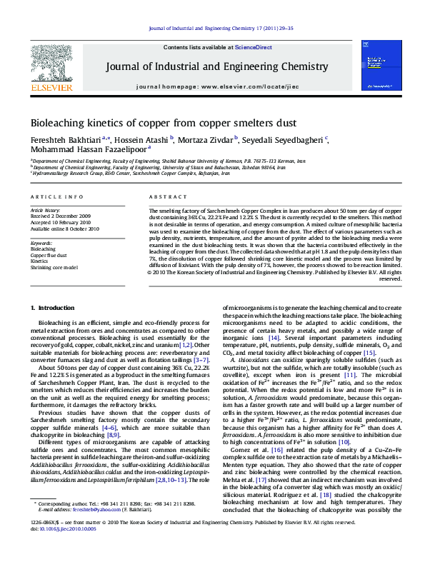 (PDF) Bioleaching kinetics of copper from copper smelters dust