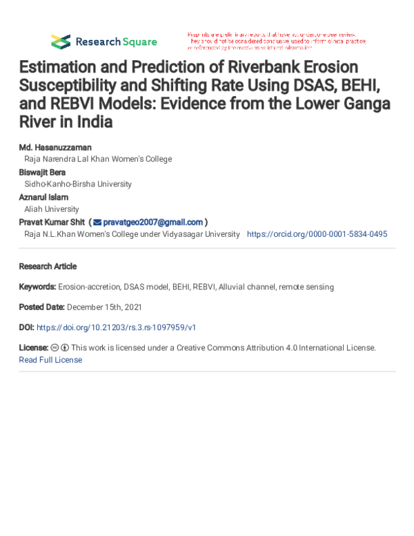 (PDF) Estimation and Prediction of Riverbank Erosion Susceptibility and ...