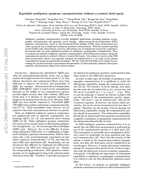 (PDF) Equitable Multiparty Quantum Communication Without a Trusted ...