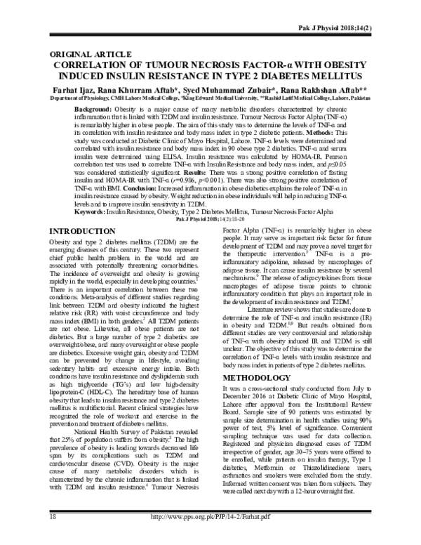 (PDF) Correlation of Tumour Necrosis Factor-Î± with Obesity Induced ...