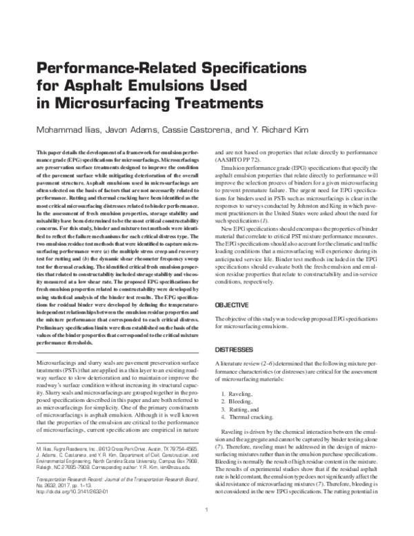 (PDF) Performance-Related Specifications for Asphalt Emulsions Used in ...
