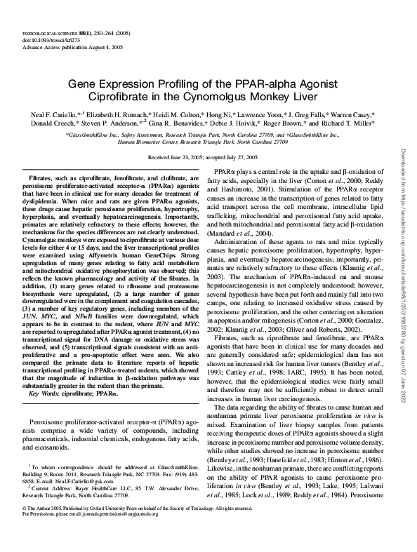 (PDF) Gene Expression Profiling of the PPAR-alpha Agonist Ciprofibrate ...