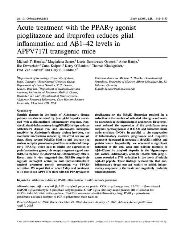 (PDF) Acute treatment with the PPARγ agonist pioglitazone and ibuprofen ...